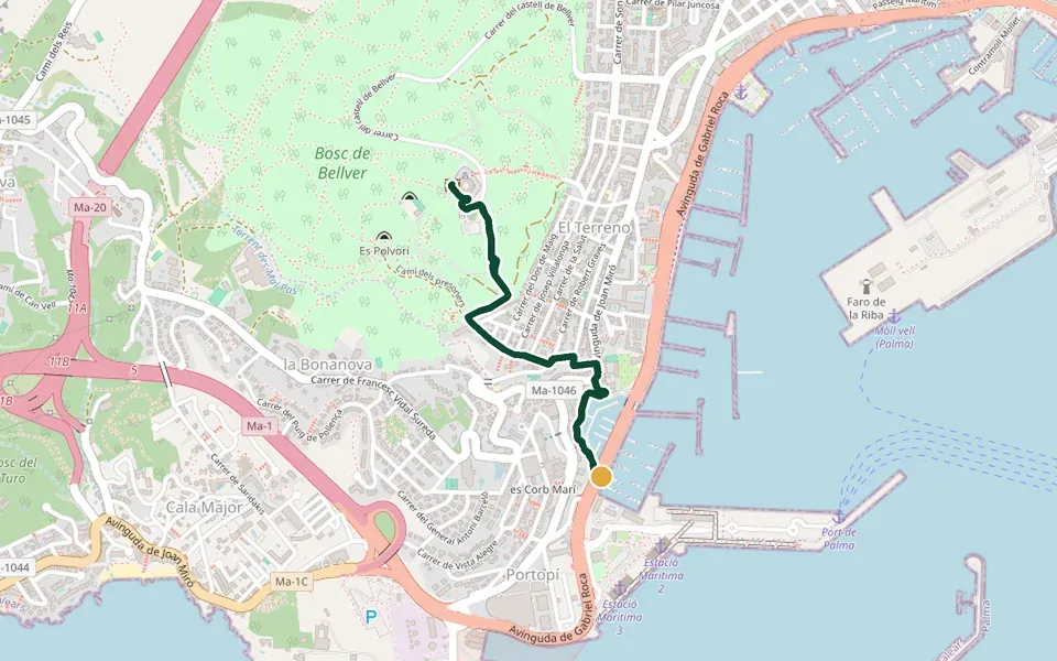 Karte der Laufstrecke Hinauf zum Castell de Bellver auf Mallorca – 3,5 km, Start Club de Mar