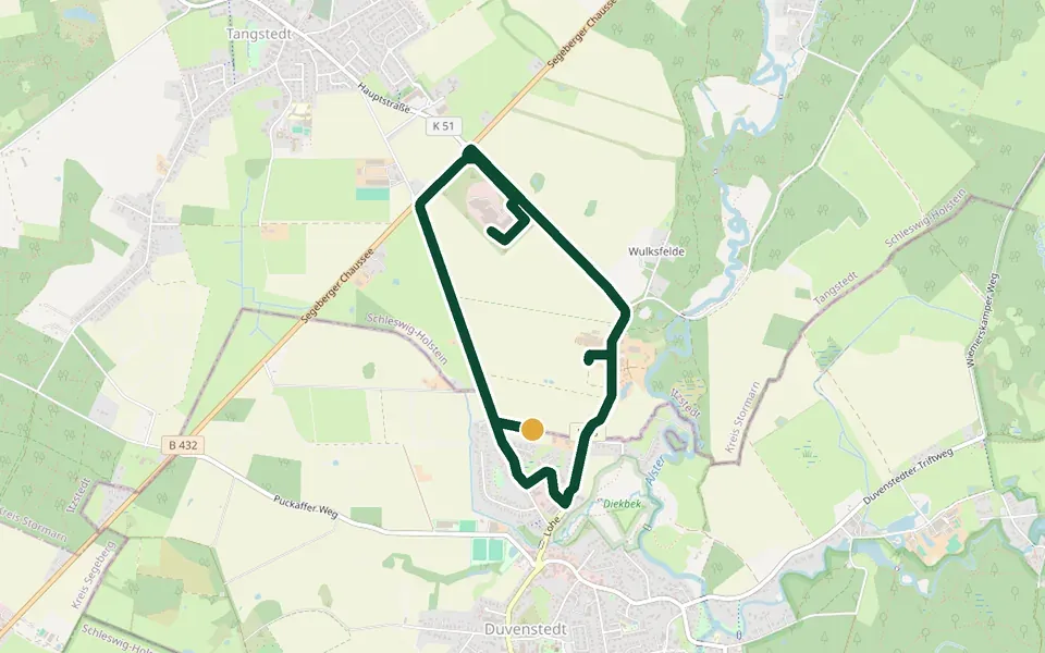 Karte der Laufstrecke Duvenstedter Brook (Naturschleife) in Hamburg – 6,8 km, Start Tangstedter Knick, Wanderparkplatz am Brook (Duvenstedt)