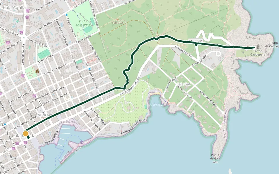 Karte der Laufstrecke Cala Ratjada zum Leuchtturm Capdepera auf Mallorca – 3,8 km, Start Cala Ratjada