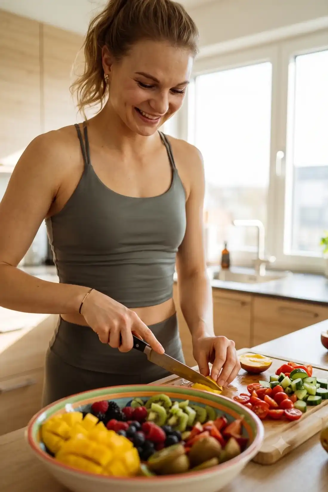 Christina Krämer schneidet frisches Obst und Gemüse