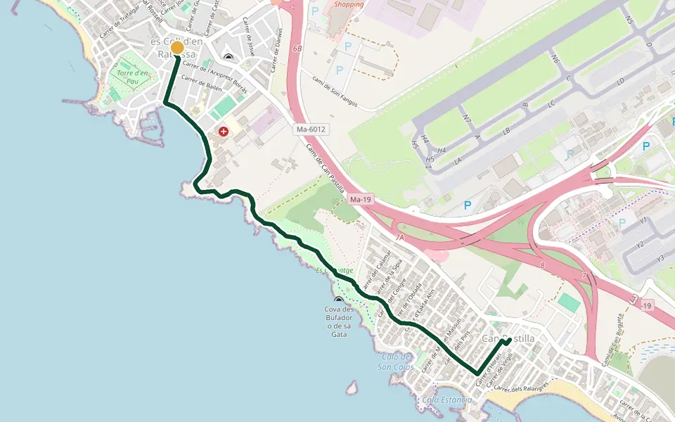 Karte der Laufstrecke Es Carnatge: Coll d'en Rabassa bis Can Pastilla auf Mallorca – 6,2 km, Start es Coll d'en Rabassa