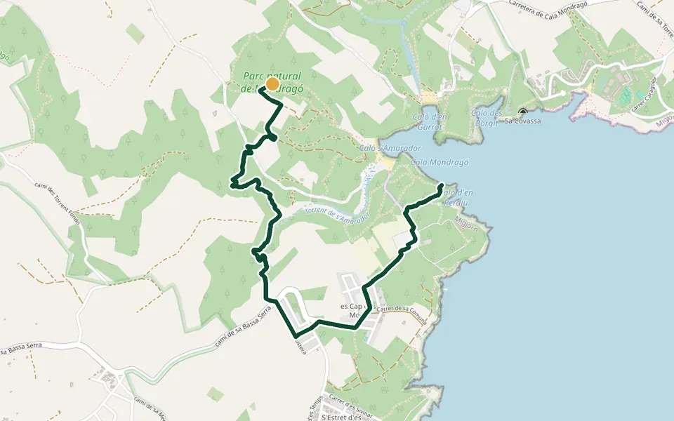Karte der Laufstrecke Naturpark Mondragó auf Mallorca – 7,3 km, Start Naturpark Mondragó