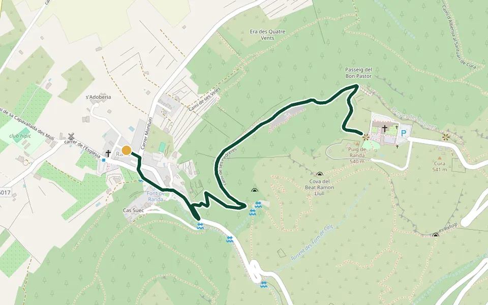 Karte der Laufstrecke Randa: hinauf zum Puig de Randa auf Mallorca – 3,6 km, Start Randa